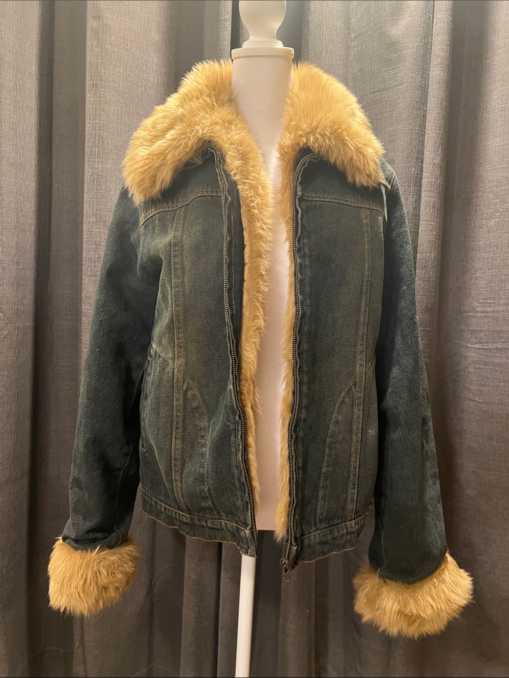 VTG Giacca Gallery Co Y2K Denim Faux Fur Jacket M Removable Lining Boho 90s